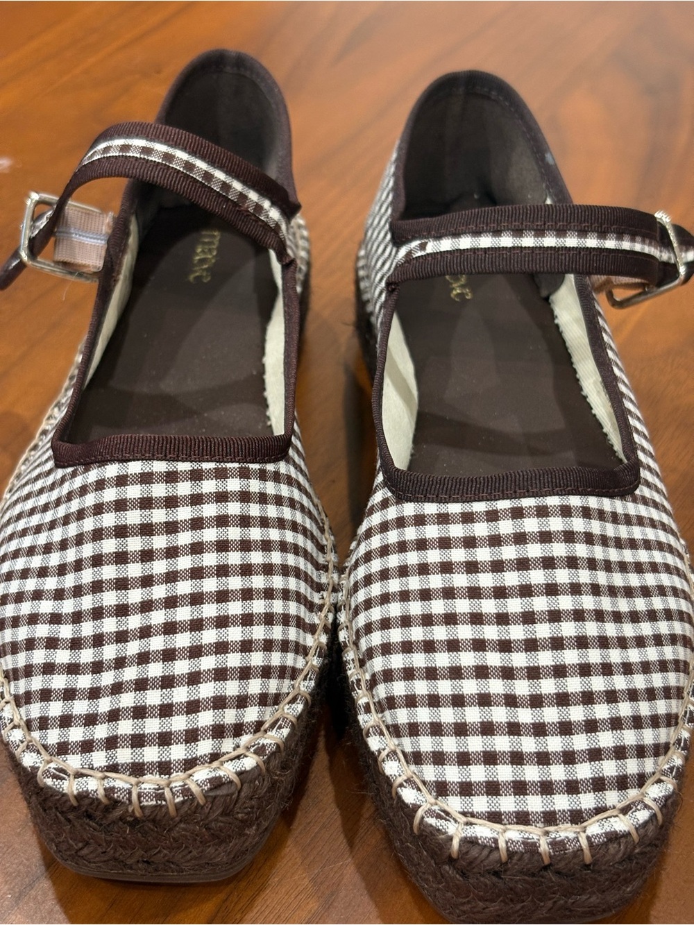 Maeve Brown and White Gingham Mary Jane Espadrilles